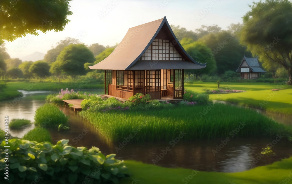 Obraz premium A garden house in Thailand, Generative AI Illustration.