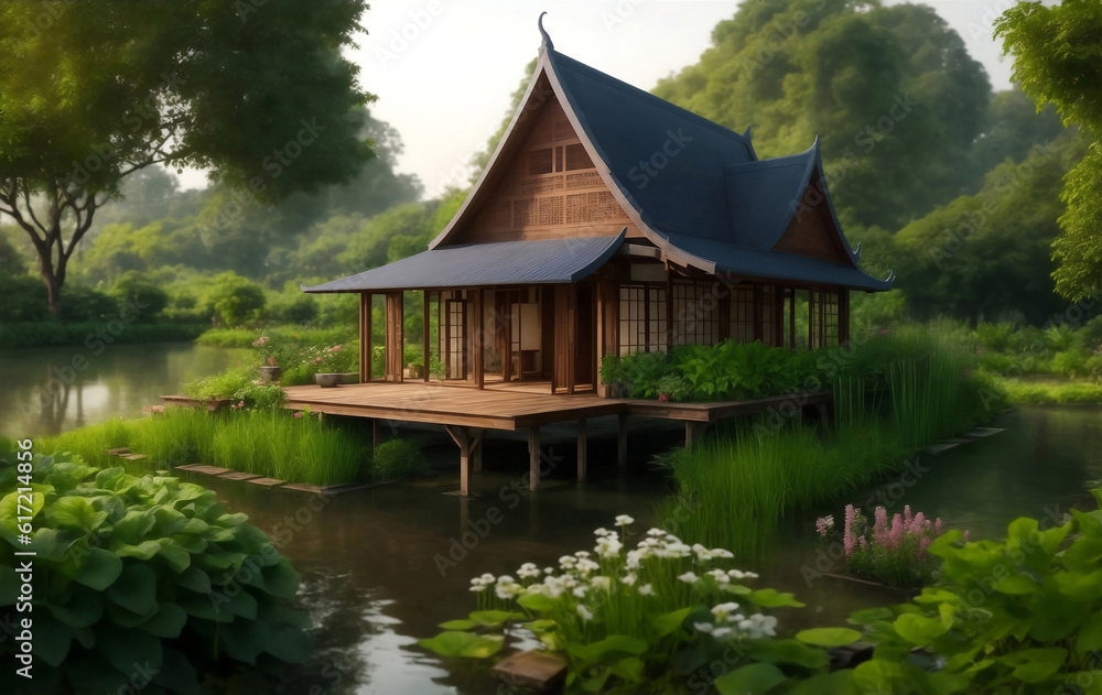 A garden house in Thailand, Generative AI Illustration.