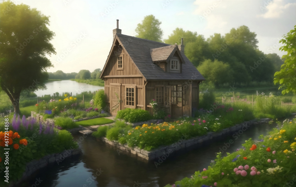 A European garden house, Generative AI Illustration.