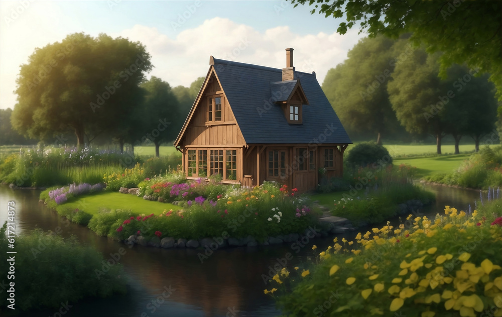 Fototapeta premium A European garden house, Generative AI Illustration.