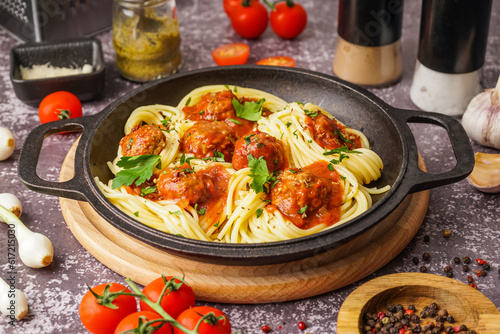 Spaghetti with meatballs in...