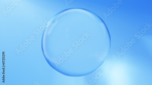 水色背景に一つの透明な球体。3d。（横長） © nanako