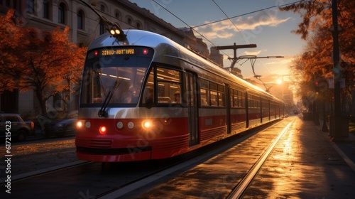 Solar powered streetcar system. Created with Generative AI technology