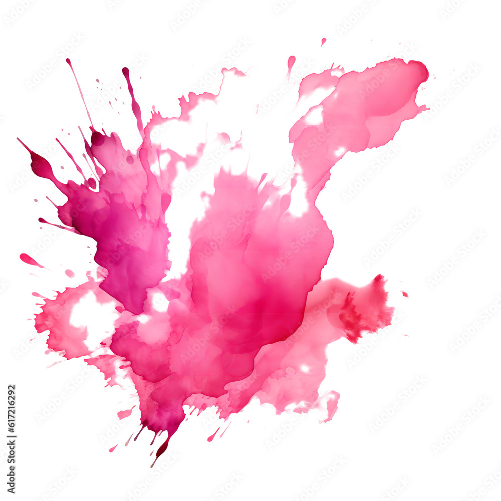 Pink Colored Ink Splatter on Transparent background.