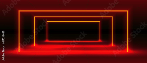 Abstract futuristic red neon light background, Reflective empty room with neon tube. vector illustration.