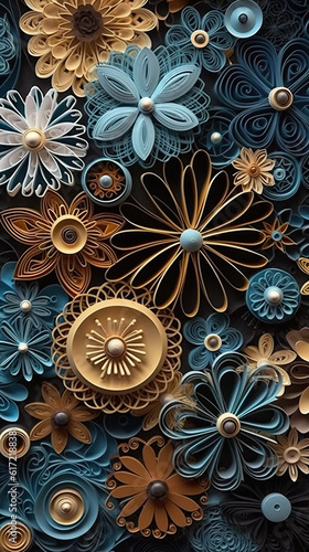 A close up of a bunch of paper flowers. Generative AI.