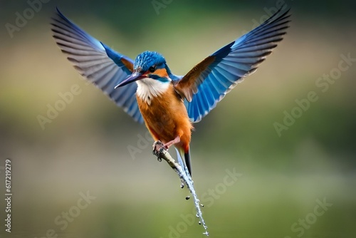kingfisher on a branch and ready to fly generated by AI tool