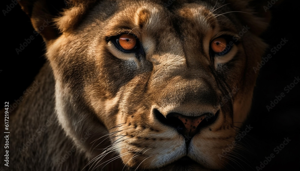 Majestic feline staring with alertness, beauty in nature portrait generated by AI Majestic feline staring with alertness, beauty in nature portrait generated by AI