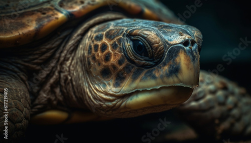 Close up portrait of a slow sea turtle in the wild generated by AI