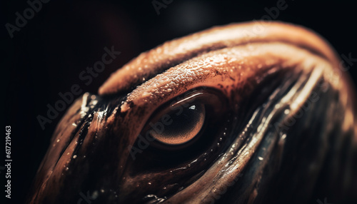 Abstract black reflection of animal eye in wet nature background generated by AI
