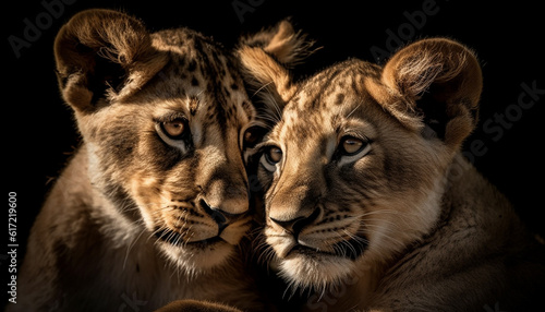 Majestic big cats, cheetah and tiger, staring in nature beauty generated by AI