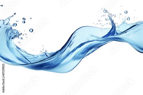 Blue water swirl splash with little bubbles isolated on clear png background, liquid flowing in form of wave,  with Generative Ai. photo