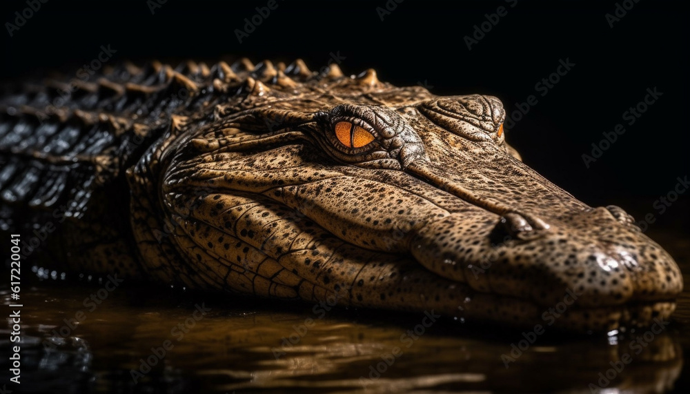 Endangered crocodile in the wild, danger lurking in the swamp generated by AI Endangered crocodile in the wild, danger lurking in the swamp generated by AI