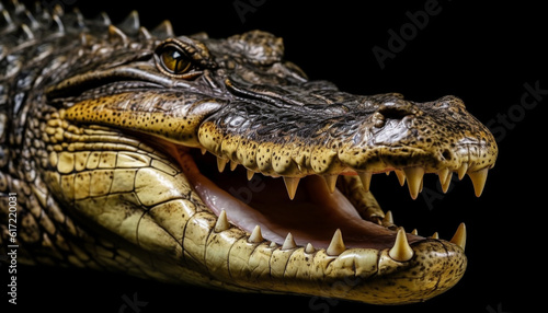 Furious crocodile open mouth threatens animal in the swamp generated by AI