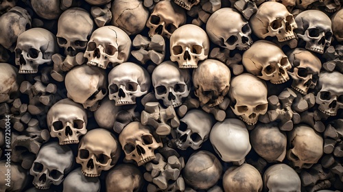 Pile of human skulls and bones