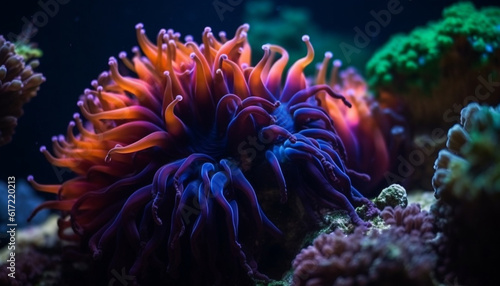 Colorful aquatic life thrives in the tropical undersea reef environment generated by AI