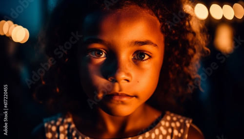 Wallpaper Mural Cute child smiles joyfully in illuminated dusk, enjoying playful summer generated by AI Torontodigital.ca