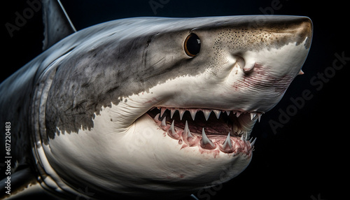 Sharp teeth of giant fish in underwater close up portrait generated by AI