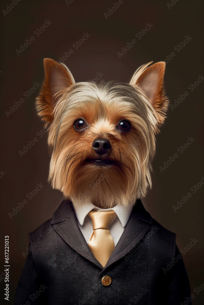 Yorkshire Terrier breed dog wearing a suit
