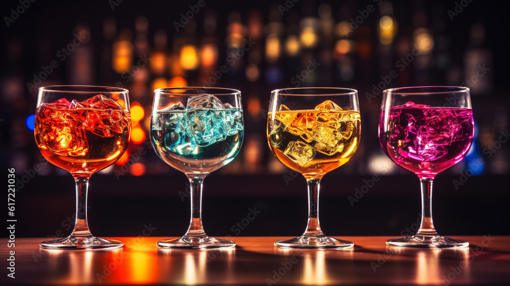 4 Cocktails / Drinks in Neonfarben und Neonlicht. Generative Ai.
 - obrazy, fototapety, plakaty 