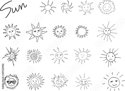빛나는 태양 손그림 스케치 일러스트