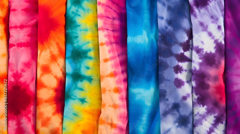Tie dye t-shirt fabric, folded in rows