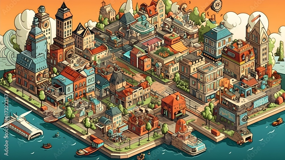 Urban Kaleidoscope: A Captivating 3D Vector Illustration Celebrating the Vibrancy of City Life