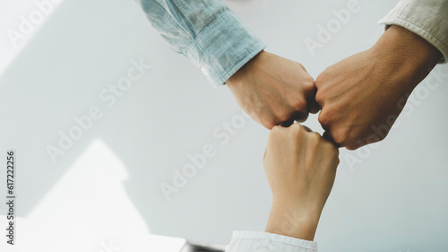 Fotografia Close up hands Teamwork group of multi racial people meeting join hands