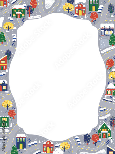 冬の街並み（俯瞰）のフレーム・背景素材（縦向き）