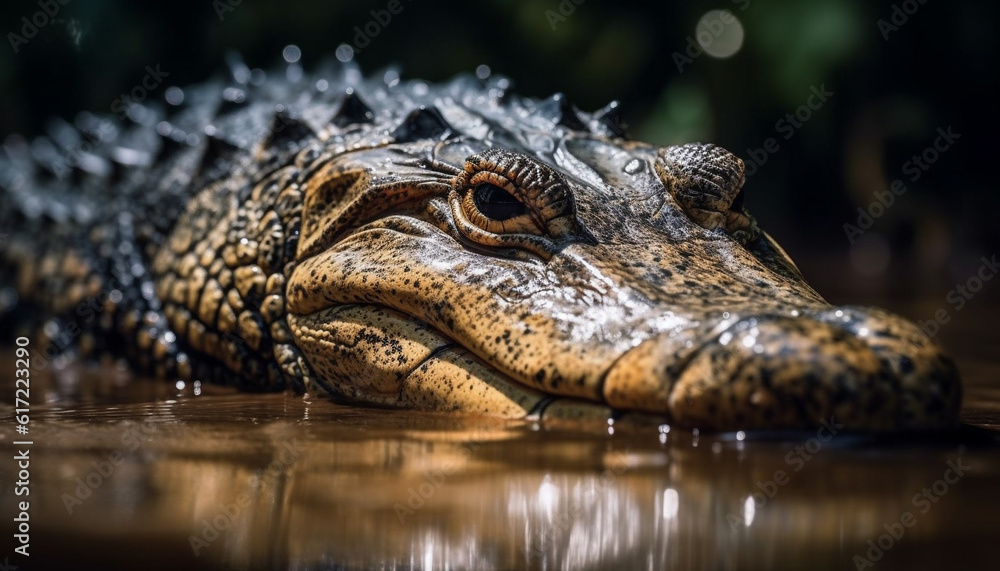 Close up of Endangered Crocodile Teeth in African Swamp generated by AI Close up of Endangered Crocodile Teeth in African Swamp generated by AI