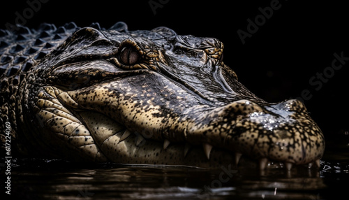 Large crocodile head with dangerous teeth in close up view generated by AI