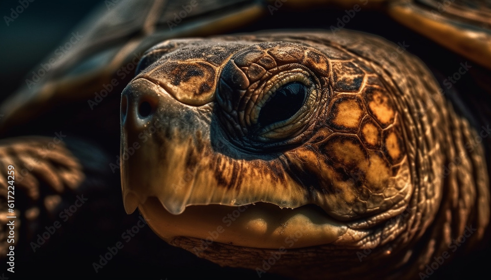 Slow turtle swims in tropical reef, looking old generated by AI Slow turtle swims in tropical reef, looking old generated by AI