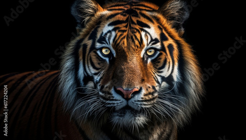 Majestic Bengal tiger staring at camera in African wildlife reserve generated by AI © djvstock