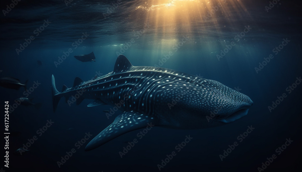 Majestic turtle swimming in the deep blue sea among reefs generated by AI Majestic turtle swimming in the deep blue sea among reefs generated by AI