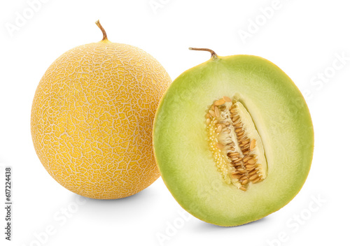 Sweet melon with half on white background