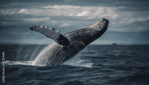 Majestic humpback whale breaches, splashing in the blue sea generated by AI © djvstock