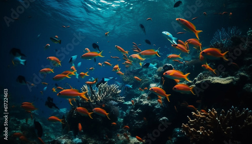 Vibrant underwater landscape showcases beauty in nature aquatic animals generated by AI
