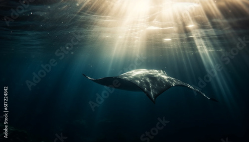 Free diving adventure Majestic humpback whale in tropical seascape generated by AI © djvstock