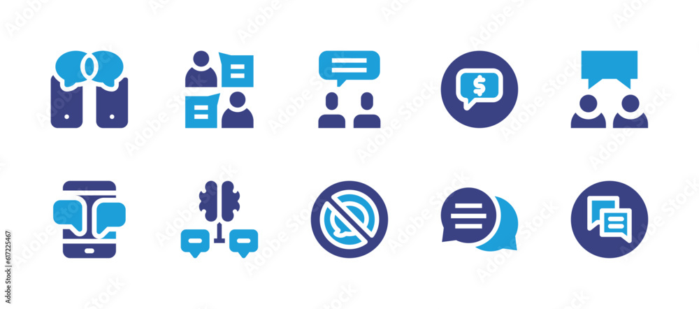 Conversation icon set. Duotone color. Vector illustration. Containing conversation, talk, talking, no talking.