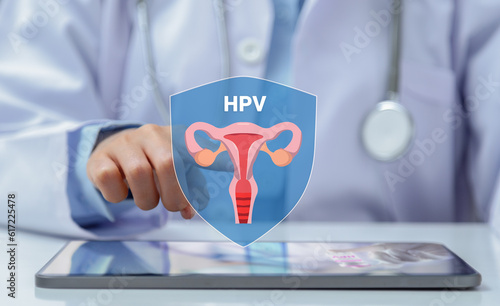 Doctors raising awareness of the prevention of cervical cancer caused by the papillomavirus by vaccination.