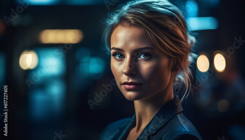 Beautiful young woman exudes confidence in modern city life glamour generated by AI © djvstock