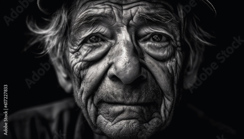 Smiling senior woman, fine art portrait, black and white monochrome generated by AI © djvstock