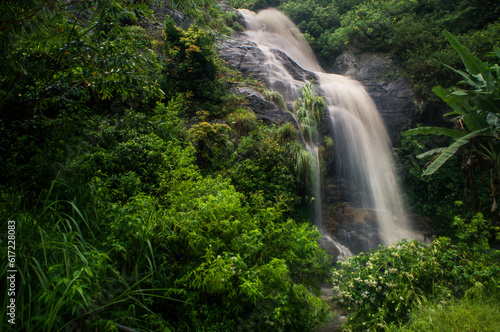 Rainy season temporary waterfall in the wild.