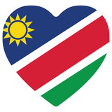 Namibia flag in heart design shape. Flag of Namibia design shape