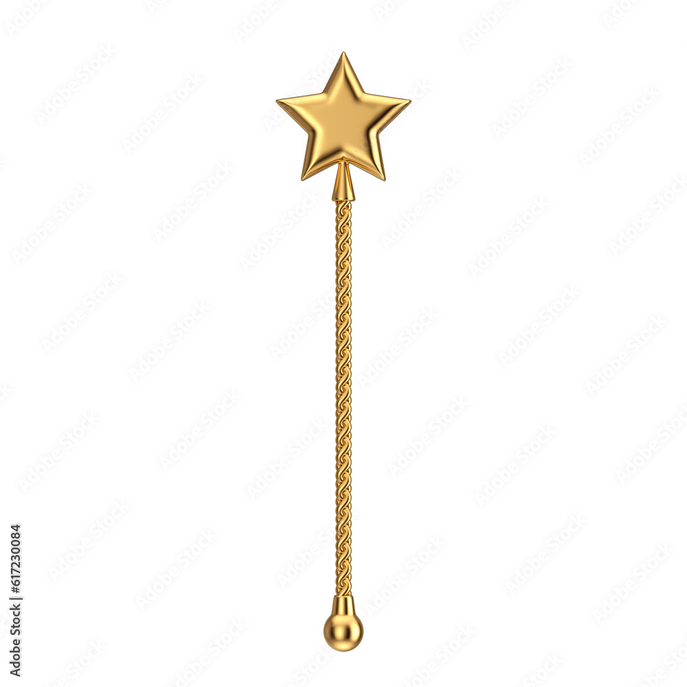 Golden Magic wand with Star on Top. 3d Rendering Golden Magic wand with Star on Top. 3d Rendering