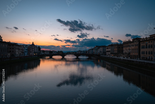 View from Ponte Vecchio Bridge at Dusk, Florence Italy