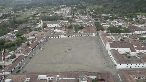 Footage drone Main square of the Town of Villa de Leyva Colombian National Heritage 