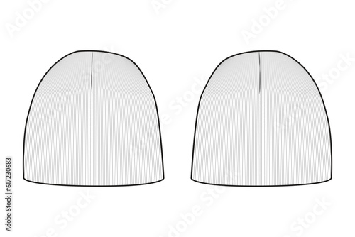 Beanie Hat Knit Stocking Cap Flat Illustration Cad Accessory Winter Streetwear Mockup Blank Vector	