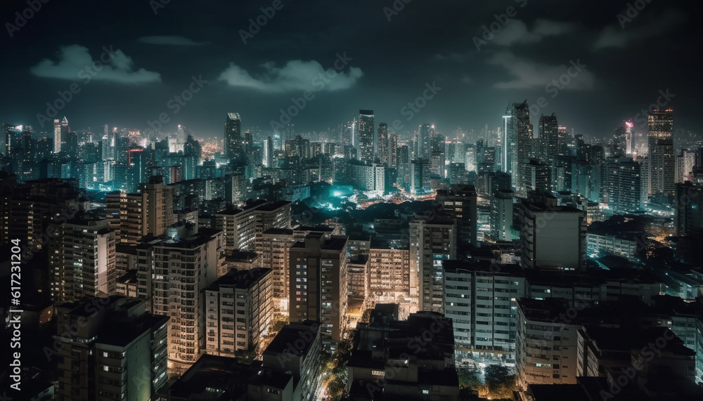 Obraz premium Illuminated skyscrapers light up the modern city skyline at dusk generated by AI