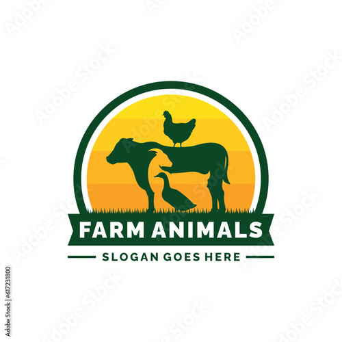 Farm animals logo design vector. Livestock logo vector